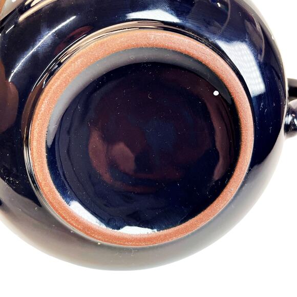 French Rustic Alsace Soufflenheim 8.5 Tea Pot & Warmer Black Polka Dot Pottery - Picture 3 of 6